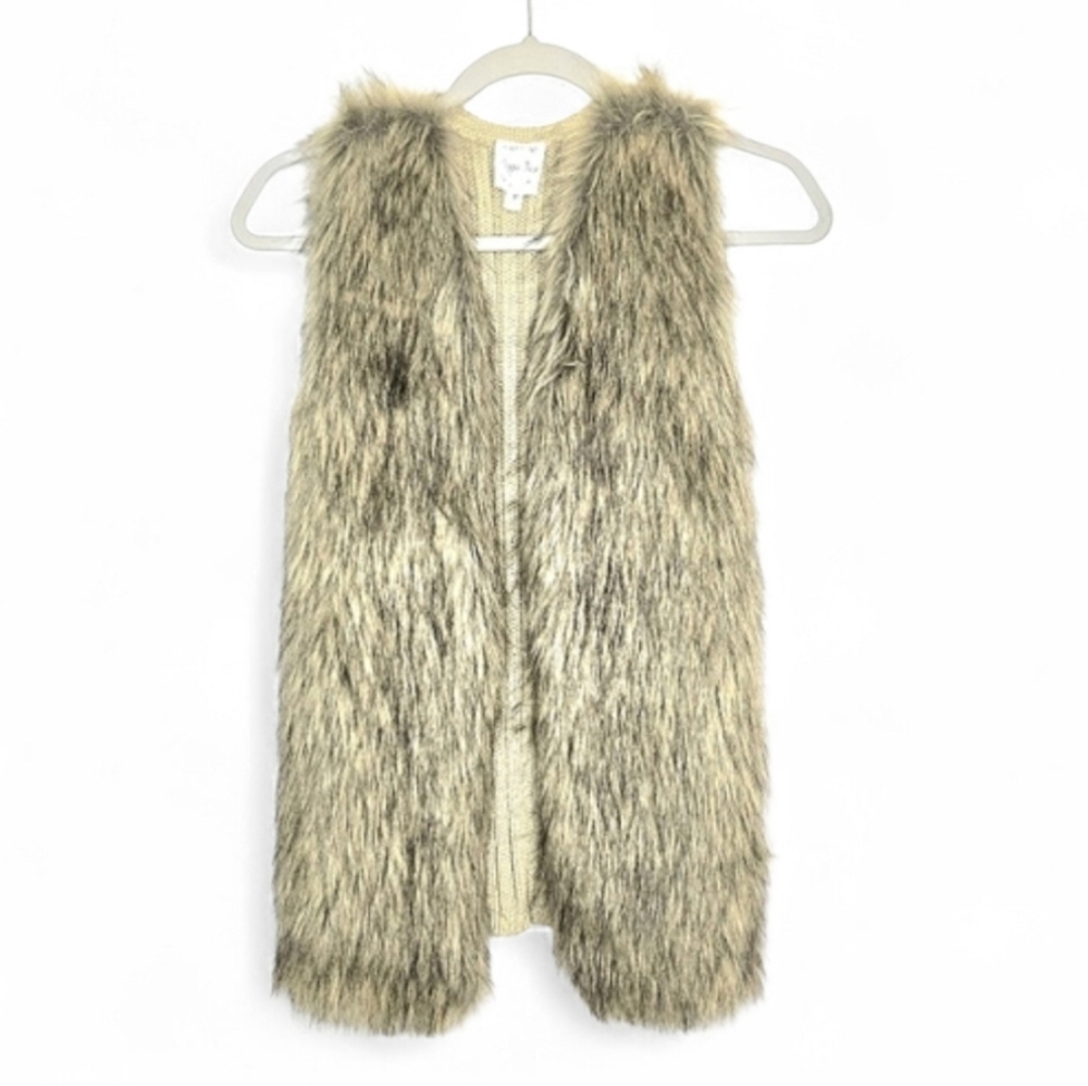 Hippie Rose sweater vest with faux fur front. Tan/black, Size XS - Picture 1 of 11